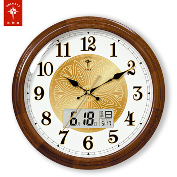 Polaris (polaris) clock wall clock living room home silent fashion simple wall clock hanging 2025 new quartz clock 38 cm solid wood single display metal plate - wood grain color upgraded ultra-quiet movement