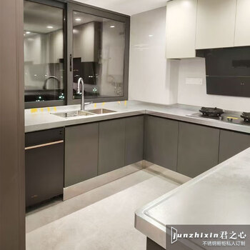 Renjuyi manufacturer direct hair 304 stainless steel cabinet solid countertop sink stainless steel integrated countertop stainless steel island table base cabinet