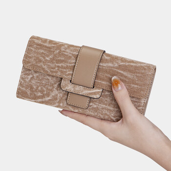 Williampolo women's wallet long 2026 new high-end tie-dye denim large capacity women's clutch for girlfriend brown