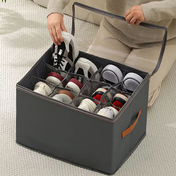 Ershanji foldable transparent shoe box dust-proof shoe storage box shoes and clothes space-saving storage artifact organizing box foldable shoe box with lid gray