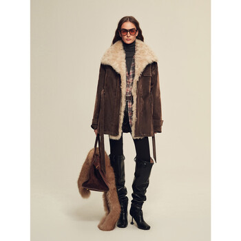 Fu zhien chic parka glacier traveler detachable tuscan fur collar fur parka jacket dark brown s