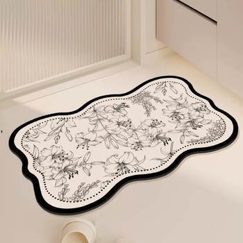Yusenyi bathroom floor mat bathroom non-slip water absorbent toilet entrance bathroom diatom mud quick-drying foot mat bathroom carpet floating flower shadow wave shape (water-absorbent, quick-drying and anti-slip) 40x60cm (upgraded thickening | quick-drying in seconds)
