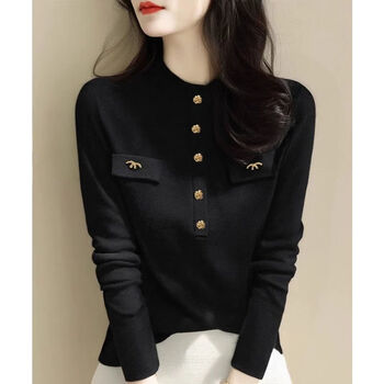 Jpuz new autumn and winter half turtleneck bottoming shirt for women with long sleeves, slim fit, soft, skin-friendly and versatile knitted top, black fabric xl, recommended 111-129 pounds