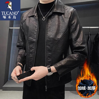 Woodpecker (tucano) jacket men's autumn and winter casual business pu leather jacket plus velvet warm jacket outdoor black plus velvet 2xl