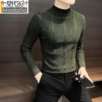 Modal half turtleneck bottoming shirt for men 2025 new autumn and winter sweater high-end trendy brand knitted jacquard long-sleeved t-shirt green m recommended within 110 pounds