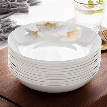 Meikejie 8-inch 10-piece household dish plate ceramic creative deep-dish fish plate fruit plate rice plate tableware plate micro apricot leaf plate 8-inch 10-piece round plate diameter 20 high 3.5