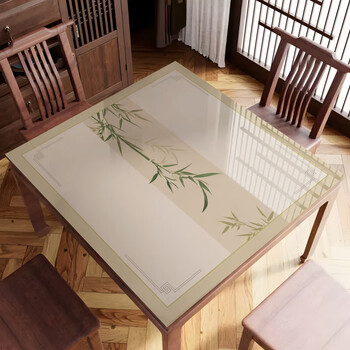 New chinese style square table mat soft glass no-wash waterproof, oil-proof and anti-scalding table mat square household desktop protection mat bamboo branch yinfeng 95*95cm