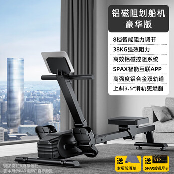 Yingerjian intelligent magnetic silent rowing machine home fat-burning aerobic fitness trainer deluxe advanced edition-magic night black 8-level resistance丨38kg tension丨incline