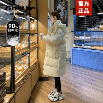 Aosijie high-end brand down jacket women's mid-length 2025 winter new loose thickened white duck down little man jacket beige s 85-110 catties