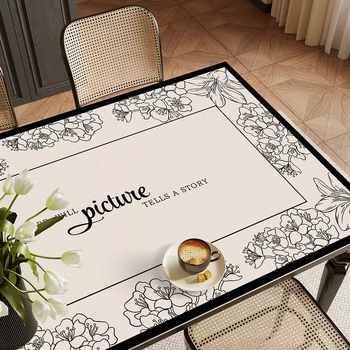 Yusenyi light oil high-end dining table mat tablecloth waterproof ironing no-wash protective mat insulated coffee table table top protection luxury high temperature resistant flower pinellia 50x100cm
