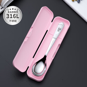 Hexingli 316 stainless steel spoon with box set children's eating spoon twelve zodiac exclusive portable tableware for primary school students large spoon/1 piece + pink box zodiac tiger