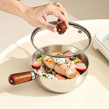 Dinner general stainless steel instant noodle bowl with lid, large size with wooden handle, korean style home dormitory student rice bowl instant bowl