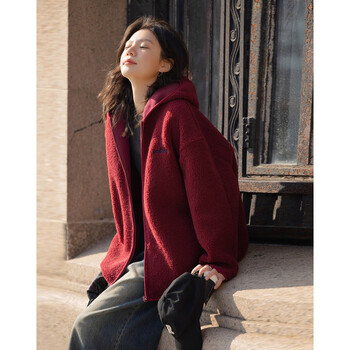 Demana private lamb winter simple embroidered letters hooded lambskin loose flesh-covering women's warm jacket