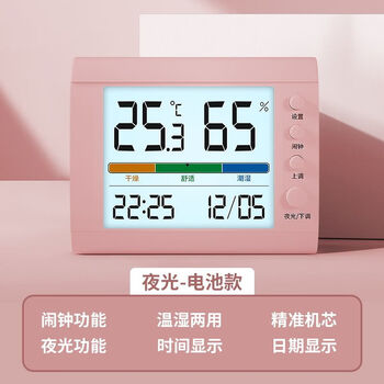 Diaohuang room temperature and humidity display electronic meter household precision baby room dry and wet thermometer indoor table clock luminous pink large screen high definition