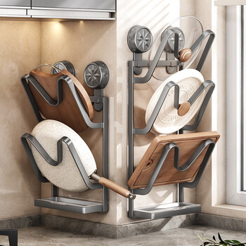 Added suction cup pot lid rack wall-mounted hole-free kitchen storage rack multi-functional home storage cutting board placer chopping board rack