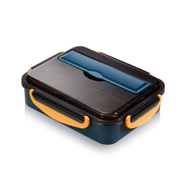Kangyouming 304 stainless steel insulated lunch box with partitions that can bring soup, student lunch box lunch box, 1-person portable set, deep sea blue, 1.2l four compartments
