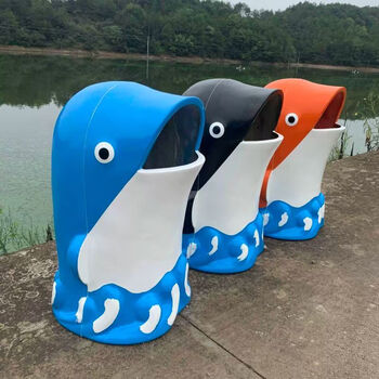 School kindergarten playground aquarium outdoor cute trash can outdoor cartoon large fiberglass peel box dolphin blue 48*48*78 color can be customized
