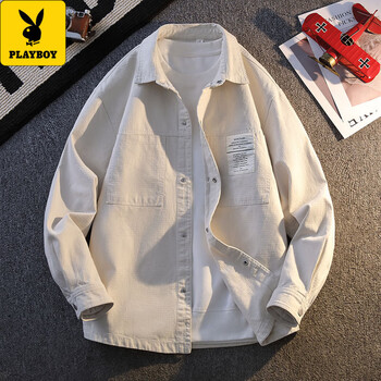 Playboy 2026 latest textured spring and autumn thin loose shirt jacket work clothes casual jacket men's clothing 50525/26019 beige l recommended weight 125-140 pounds
