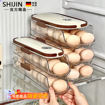 Shijin german quality egg rack refrigerator rolling storage box refrigerator with side door for egg organizing artifact holder multi-layer three-layer double row