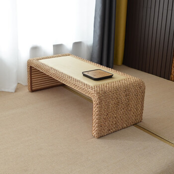 Shantou lincun rattan tatami tea table bay window small coffee table kang table and room table japanese three-piece table sitting floor low table home small table 80*50*38 fully equipped