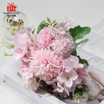 Love has been loaded with sugar, mei ji's handwritten bouquet, nordic style hydrangea, carnation, silk flower, artificial flower, living room decoration, vase flower arrangement