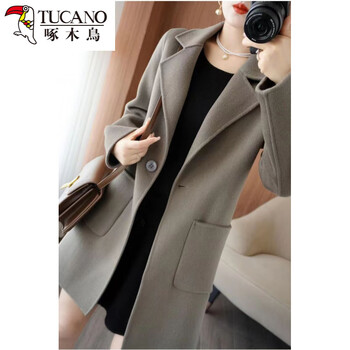 Woodpecker autumn and winter new double-sided cashmere coat women's mid-length small pure wool workwear woolen coat large size gray brown s 95-110 jin