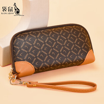 Kangaroo (kangaroo) hand wallet for women 2025 new mobile phone coin purse women's long zipper large screen mobile phone key bag 158 brown letter checkered_