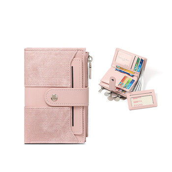 Jatu dace contrasting color wallet for women, thin, compact, short, large capacity, multiple card slots, card holder, student coin purse, two-in-one, pink