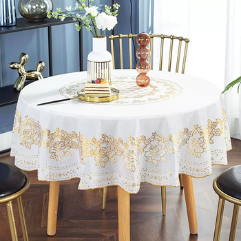 Yusenyi round tablecloth waterproof and oil-proof no-wash pvc plastic round coffee table cloth non-slip tablecloth high-end table mat qc809 gold tablecloth diameter 130cm suitable for small round tables within 1m
