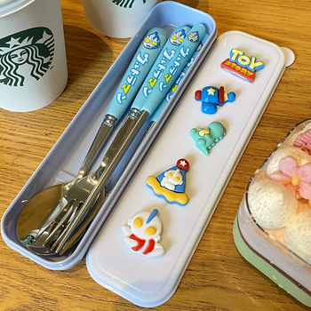 Middle shopkeeper ultraman 304 stainless steel children's chopsticks, spoons and forks set, one person, one chopstick, portable elementary school student cutlery box 304 ultra spoons, chopsticks and forks + ultra pattern box