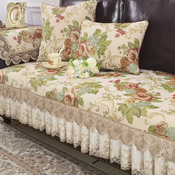 Yusenyi american sofa cushion non-slip european style universal sofa cushion cover for all seasons, leather non-slip luxury rose garden beige lace single open backrest cover 80x90cm