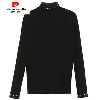 Pierre cardin small fragrant half-high collar inner bottoming shirt for women winter spring and autumn new pearl sweater 2025 lace knit top black s (s recommended around 75-90 pounds)