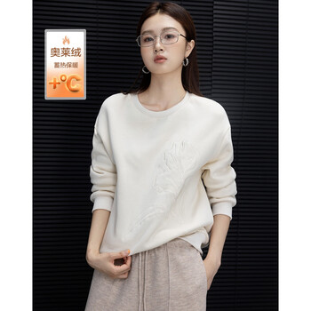 Demana warm 350g ole velvet winter lazy style round neck embroidered loose hidden meat sweatshirt women's top