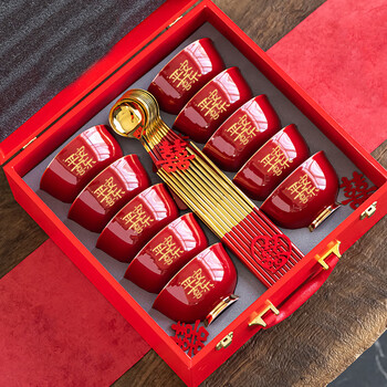 Beiyou peace and joy moving into a new home red bowl set ceramic full moon first birthday gift recognition bowl and chopsticks souvenir peace and joy bowl * 10 + chopsticks and spoon gift box