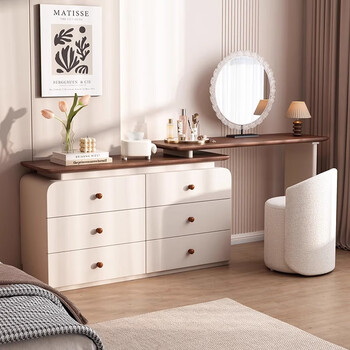 Zhixin muwang 2025 new solid wood dressing table bedroom cupboard integrated dressing table high-end antique style bedside storage cabinet