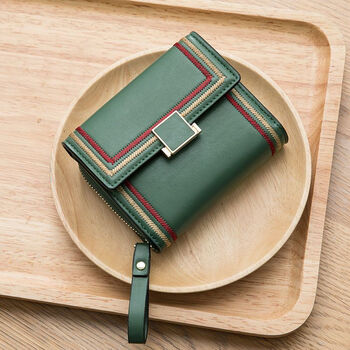 Ye yu folding wallet women's 2025 new card holder driver's license integrated women's short multi-function large capacity three-fold compact (square) green (20 card slots upgraded version)