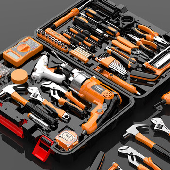 Flenz household tool set, hardware electric drill, woodworking repair, multi-functional complete set of electric combination tool box (enhanced version of impact drill) fire set