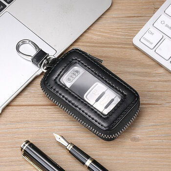Ye yu 2025 new car key bag men's soft leather large capacity multi-functional modified double-layer soft leather key bag women's black one layer zipper with window