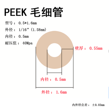 Peek hollow capillary 1/16-inch liquid phase ion chromatograph pressure-resistant connection hard tube hplc sampling outer diameter 1_16 (1.6mm) __ inner diameter __ 0.5mm this standard