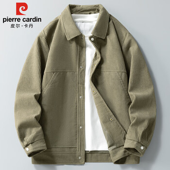 Pierre cardin jacket men's autumn and winter corduroy work jacket men's lapel casual high-end men's wear bean green xl