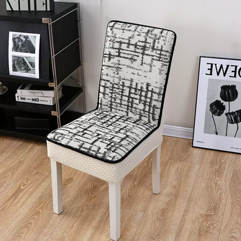 Yusenyi new solid wood chair cover thickened home dining table dining chair cover integrated solid wood chair cover stool seat protective cover bingsiqu line black and white 6 all-inclusive chair covers
