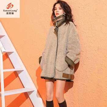 Fanzhe lang (fanzelang) lamb fur one-piece plus velvet thickening 2025 autumn and winter new fur women's jacket mid-length coat camel m