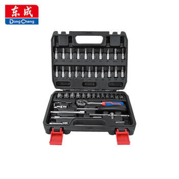 Dongcheng manual socket set wrench auto repair toolbox set ratchet motorcycle repair complete set quick torque screws 46pcs6.3mm series 46-piece socket set d033701