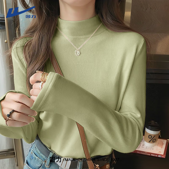 Pull-back bottoming shirt for women, which can be worn outside and style, 2026 new autumn style women's top, velvet german half turtleneck long-sleeved t-shirt