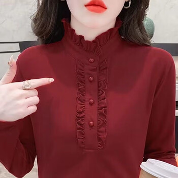 Toni half turtle collar double-sided german velvet warm bottoming shirt for women 2025 autumn and winter women's fashion long sleeve t-shirt women's slim top red xl recommended 110-120 catties