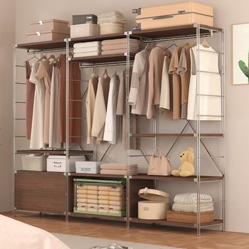 Yushili japanese-style clothes hanger bedroom coat rack walk-in open wardrobe balcony living room simple floor-standing storage clothes drying rack height 210*length 150*depth 46cm combination model