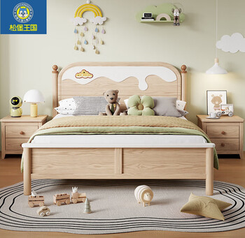 Songbao kingdom children's bed boy solid wood log single girl student bed children's small household storage cot teenagers single bed ash wood children's bed water-based paint 1500mm*2000mm mortise and tenon structure