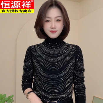 Hengyuanxiang hot diamond bottoming shirt women's autumn and winter mommy clothes half turtle collar slimming 2025 new style slim long sleeve small black l recommended 90-110 catties