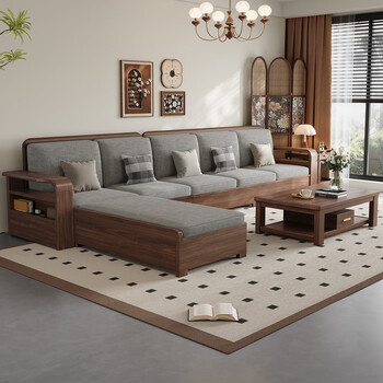 Anju space south american black walnut sofa combination winter and summer living room small apartment new chinese storage solid wood sofa five-seater + imperial concubine couch + coffee table + tv cabinet