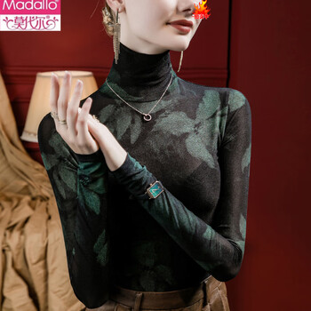 Modal 2026 autumn and winter pile collar tie dye printed mesh bottoming shirt for women with women's style winter velvet top black s